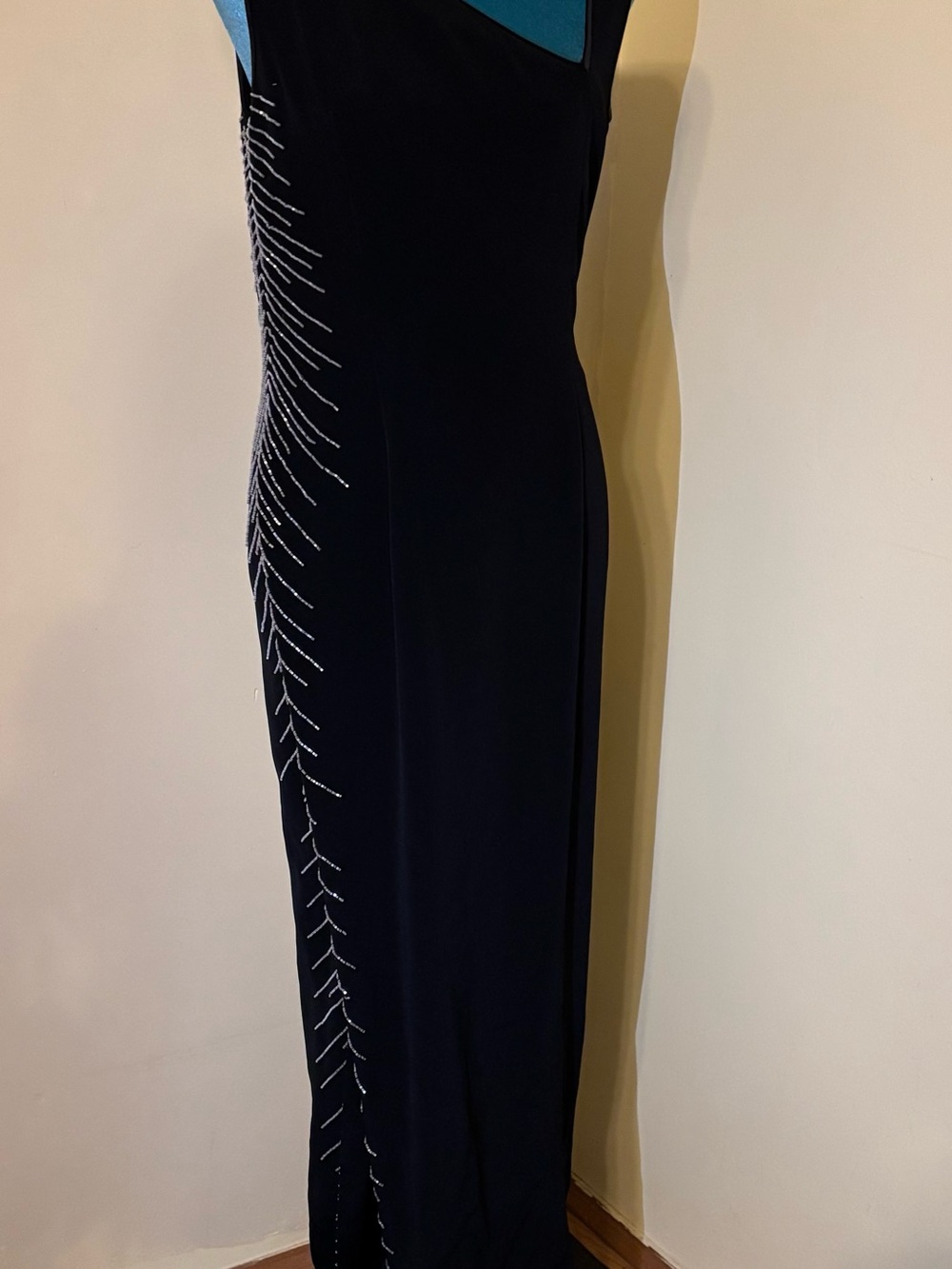 Black Maxi Dress with Silver Bead Accent